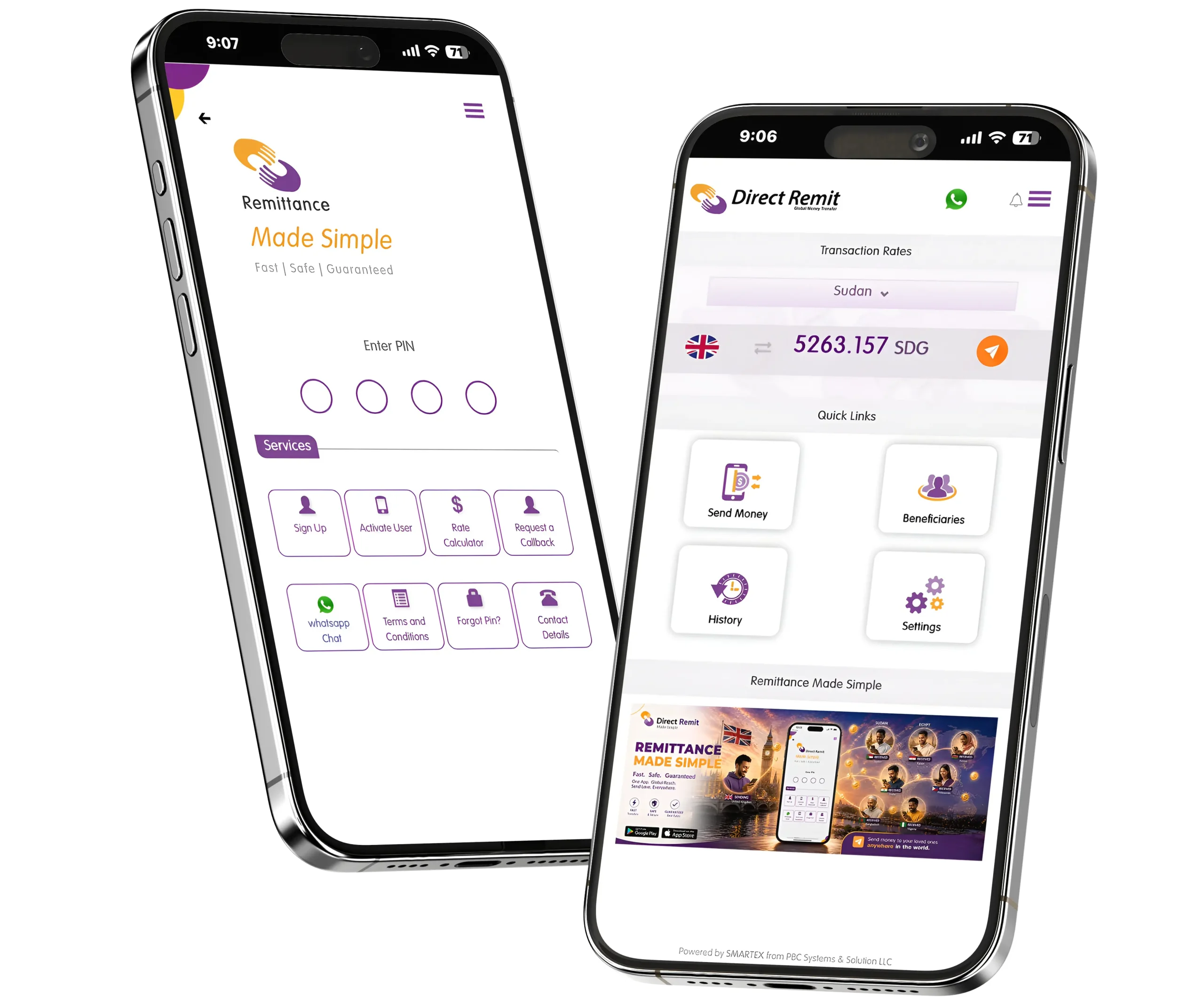 Direct Remit app transfer flow
